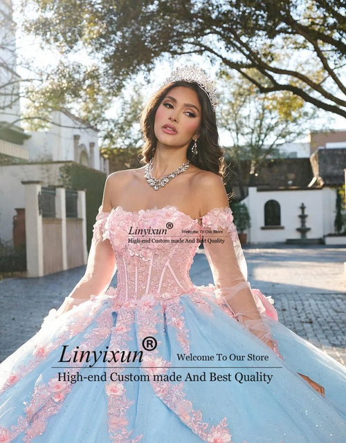 Load image into Gallery viewer, Enchanted Dreams: Luxury Blue Butterfly Princess Quinceañera Ball Gown
