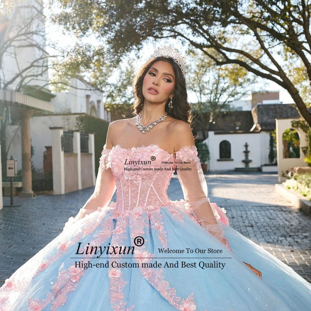 Enchanted Dreams: Luxury Blue Butterfly Princess Quinceañera Ball Gown