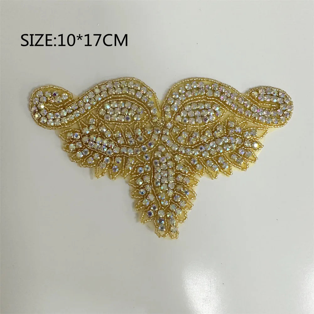 AB Silver Rhinestone Flower Applique – Elegant Iron-On/Sew-On Decoration for Wedding Dresses & Clothes