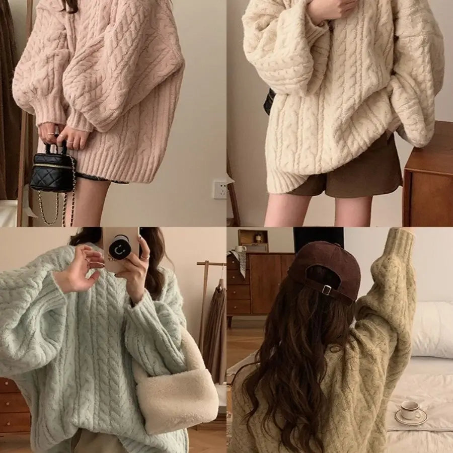 New soft glutinous knitted pullover top with lazy style Korean version loose women's sweater jacket