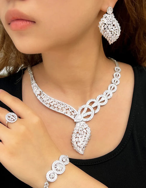 Load image into Gallery viewer, 4pcs Brilliant Cubic Zirconia Stone Luxury African Dubai Bridal Jewelry Set for Women – Party Dress Accessories
