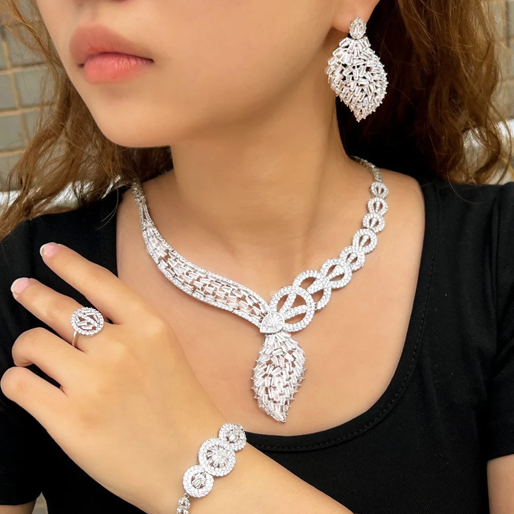 4pcs Brilliant Cubic Zirconia Stone Luxury African Dubai Bridal Jewelry Set for Women – Party Dress Accessories