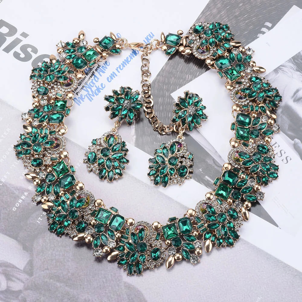 New Fashion Green Crystal Rhinestone Choker Necklace – Bold Statement Wedding Jewelry for Women