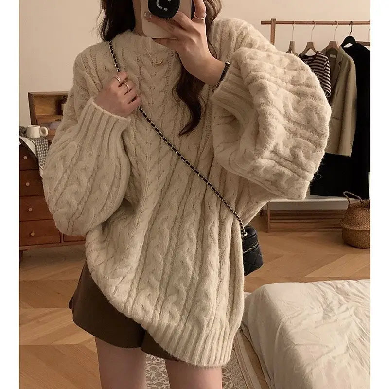 New soft glutinous knitted pullover top with lazy style Korean version loose women's sweater jacket