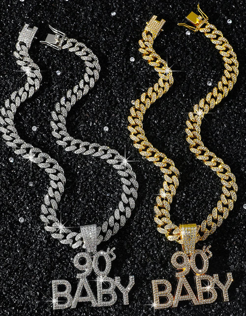 Load image into Gallery viewer, 90’s Baby Bling: Rhinestone Letter Pendant with Miami Link Chain
