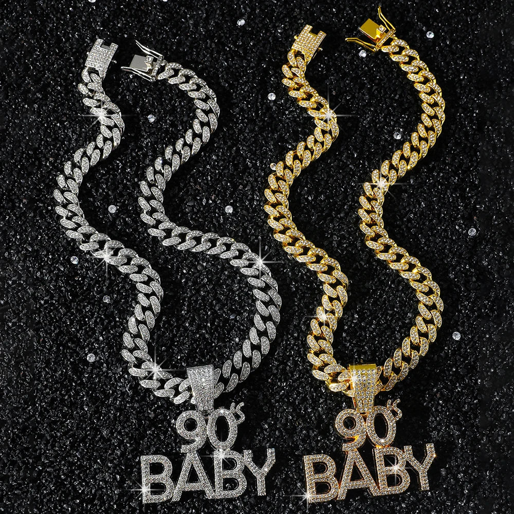 90’s Baby Bling: Rhinestone Letter Pendant with Miami Link Chain