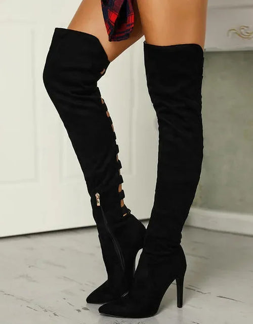 Load image into Gallery viewer, Bold &amp; Sexy: Black Over-the-Knee Stretch Boots with 10cm High Heels
