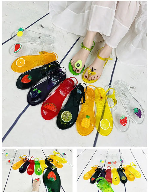 Load image into Gallery viewer, Women Fruit Jelly Sandals PVC Flat Flip-flop Sandal Ladies Summer Outdoor Fashion Non-slip Buckle Strap Beach Shoes Slides
