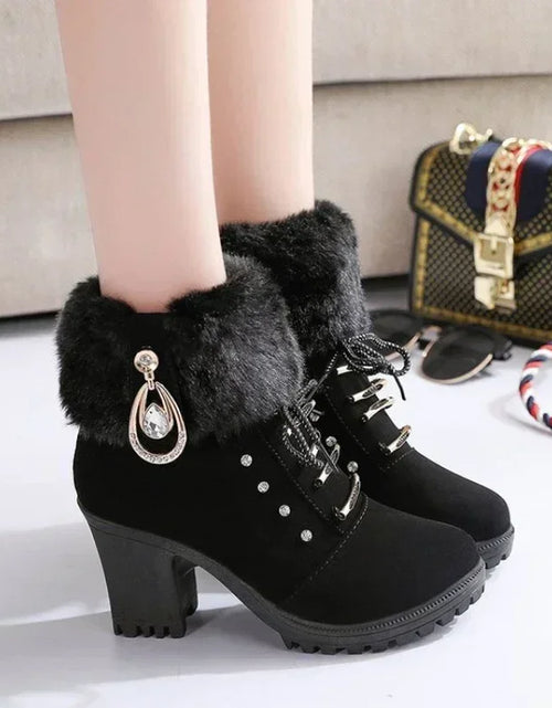 Load image into Gallery viewer, Elegant Suede High-Heel Platform Ankle Boots – Winter Must-Have
