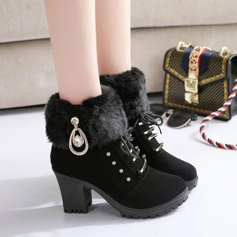 Elegant Suede High-Heel Platform Ankle Boots – Winter Must-Have