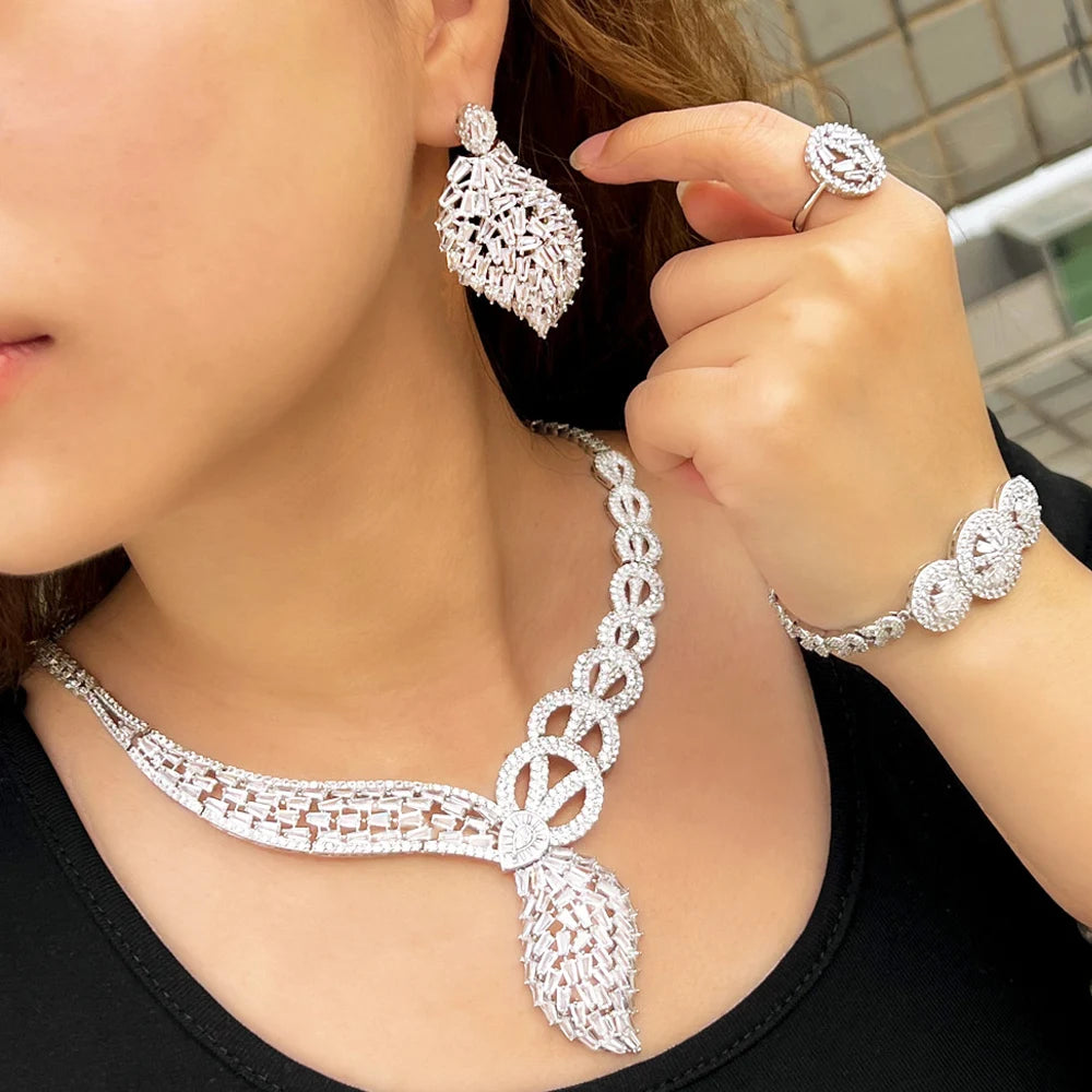 4pcs Brilliant Cubic Zirconia Stone Luxury African Dubai Bridal Jewelry Set for Women – Party Dress Accessories