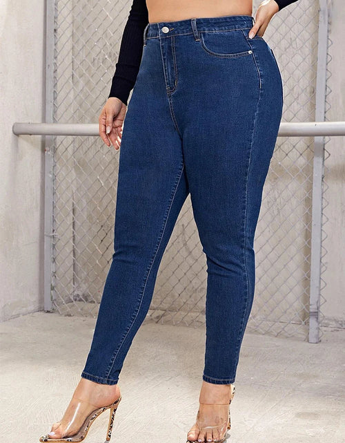 Load image into Gallery viewer, Plus-Size High-Waist Stretch Mom Jeans – Skinny Washed Denim for Women with 100kg+ Fit
