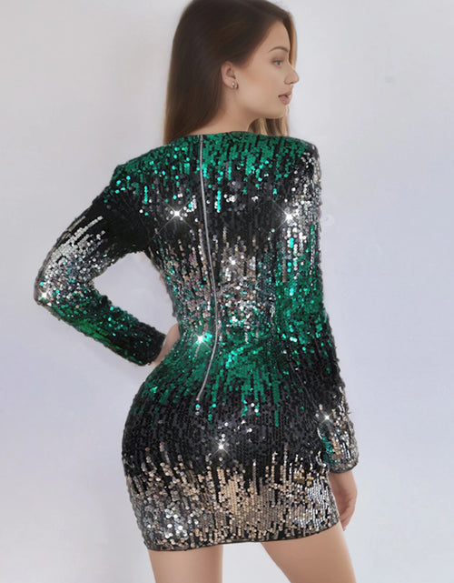 Load image into Gallery viewer, Sexy vintage sequin mini summer dress women elegant club birthday party short dresses luxury long sleeve evening dresses
