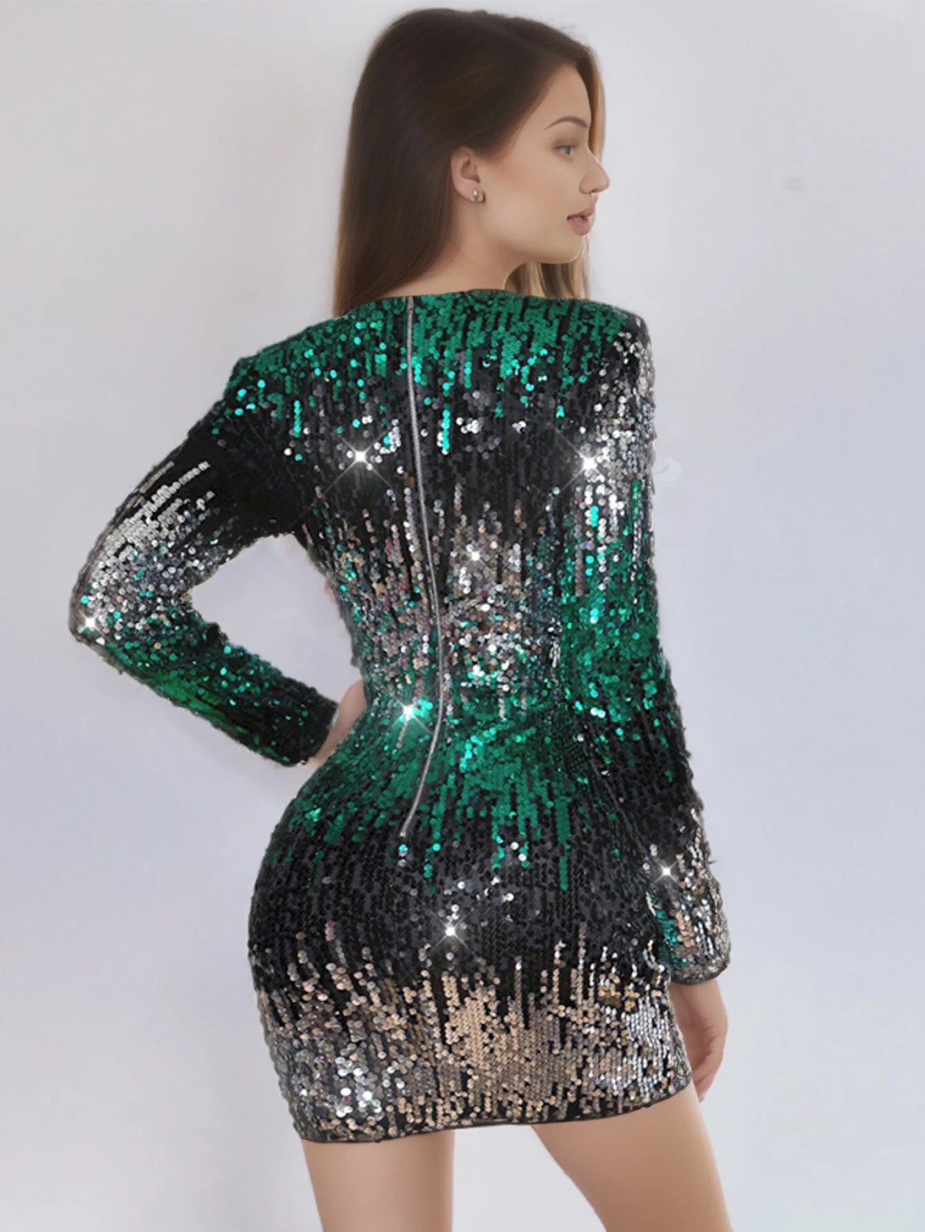 Sexy vintage sequin mini summer dress women elegant club birthday party short dresses luxury long sleeve evening dresses