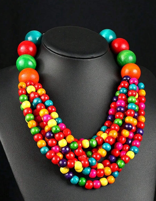 Load image into Gallery viewer, African Style Bohemian Multi-layer Wooden Bead Handmade Beaded Bib Necklace For Women
