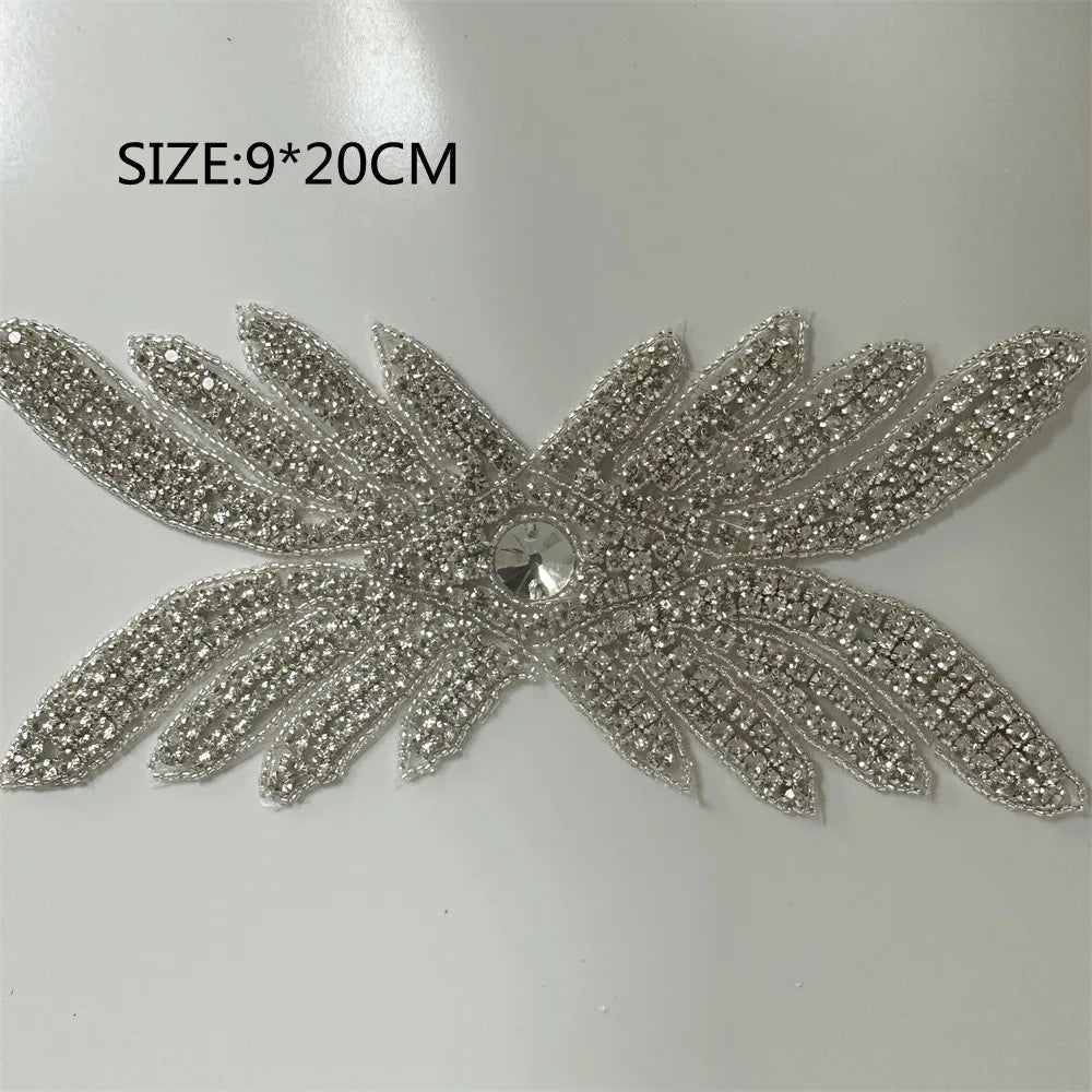 AB Silver Rhinestone Flower Applique – Elegant Iron-On/Sew-On Decoration for Wedding Dresses & Clothes