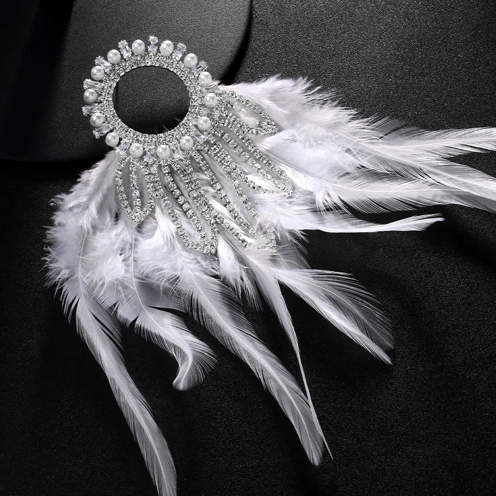 Charming Bohemian Feather Earrings – Luxury Crystal Bridal Statement Jewelry