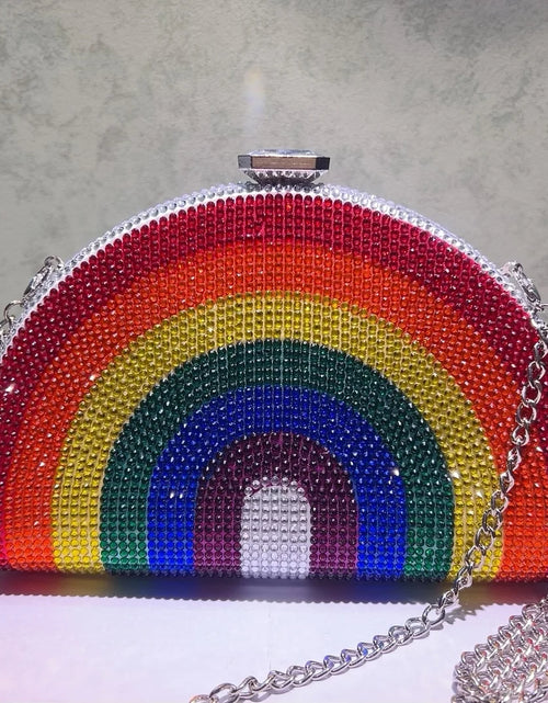 Load image into Gallery viewer, Rainbow Crystal Half-Moon Clutch – Luxury Rhinestone Evening Bag for Weddings &amp; Parties
