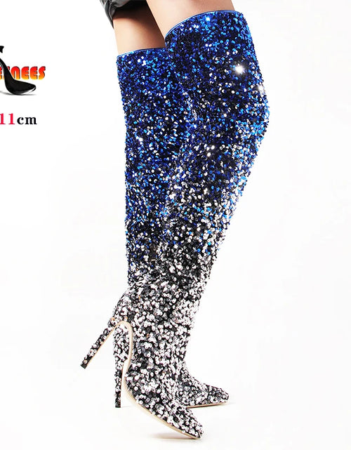 Load image into Gallery viewer, Shimmer &amp; Stride: Gradient Sequin Over-the-Knee Boots with 11CM Heels
