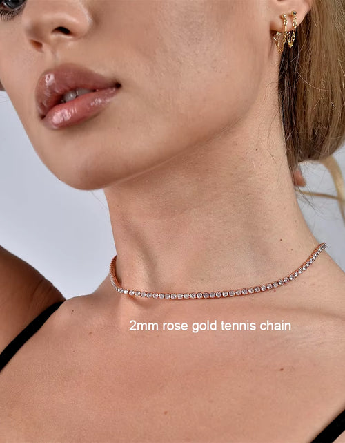 Load image into Gallery viewer, 2Mm Moissanite Tennis Necklace for Women S925 Silver Plated 18K Gold Sparking Rhinestone Choker Chain Wedding Jewelry Adjustable
