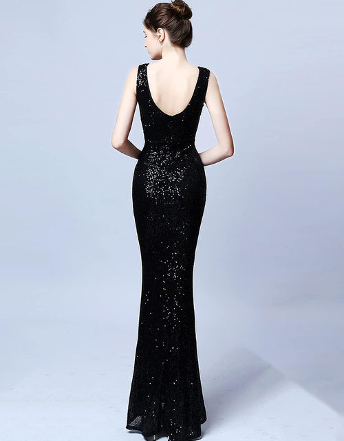 Load image into Gallery viewer, Women Wedding Sequin Dress V-Neck Sleeveless Dress Mermaid Maxi Long Dress Formal Evening Prom Gowns
