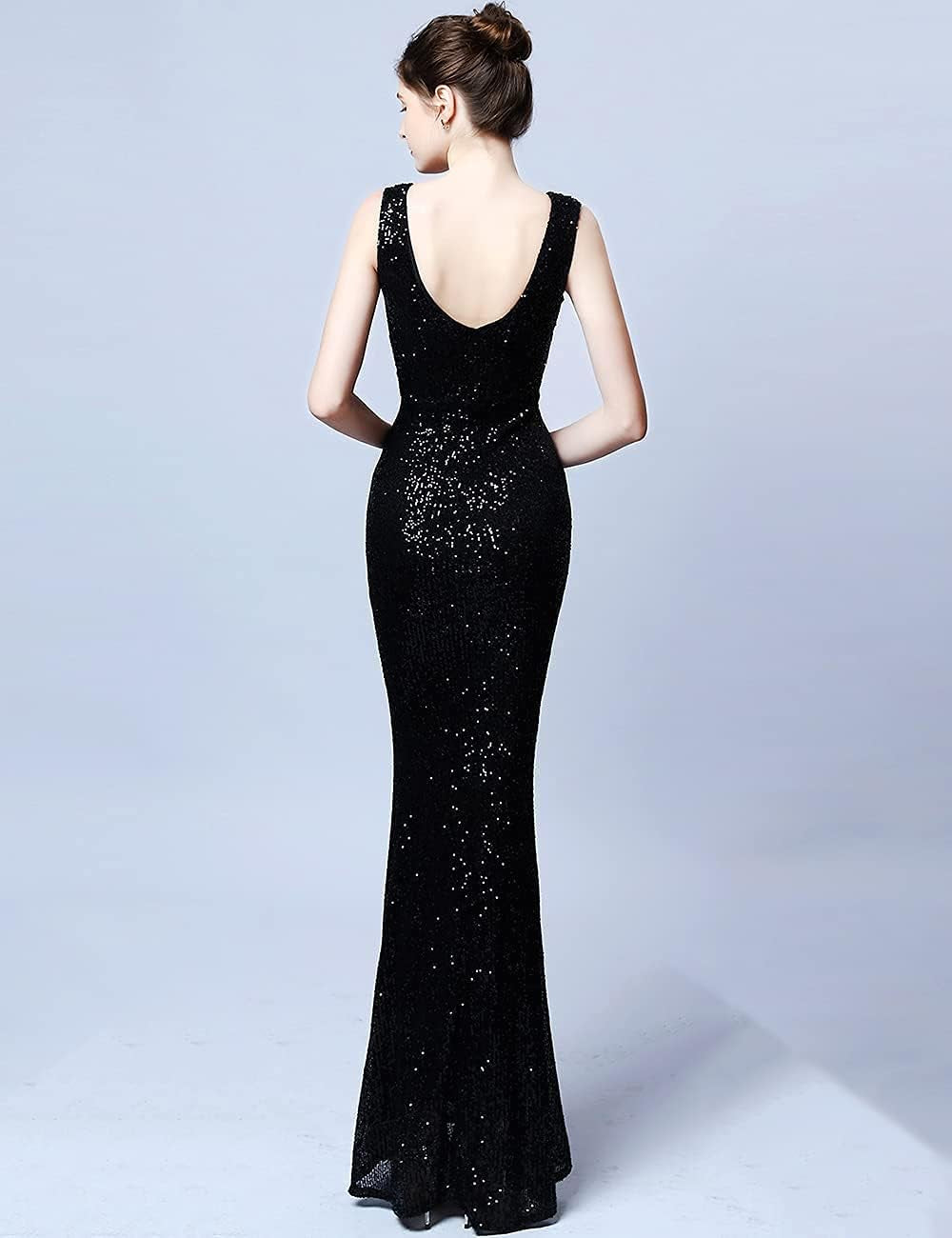 Women Wedding Sequin Dress V-Neck Sleeveless Dress Mermaid Maxi Long Dress Formal Evening Prom Gowns