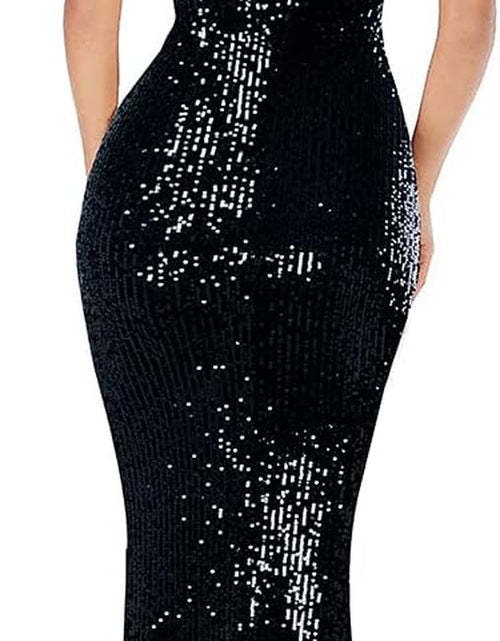 Load image into Gallery viewer, Women Wedding Sequin Dress V-Neck Sleeveless Dress Mermaid Maxi Long Dress Formal Evening Prom Gowns
