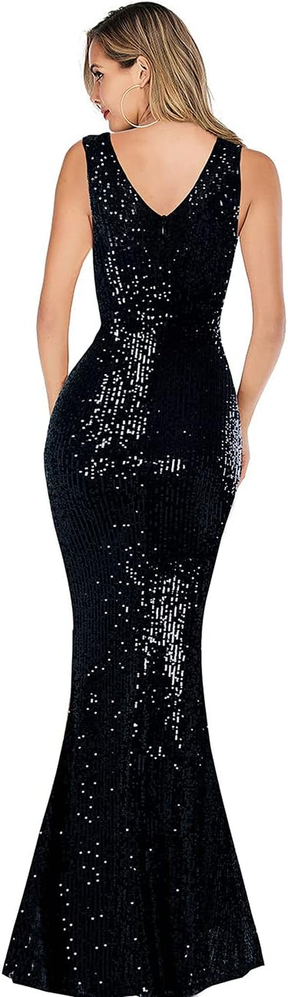 Women Wedding Sequin Dress V-Neck Sleeveless Dress Mermaid Maxi Long Dress Formal Evening Prom Gowns